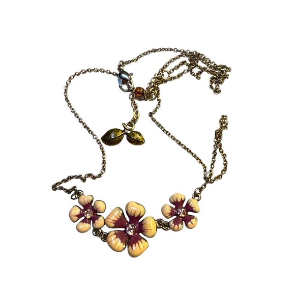 Three Flower Enamel Necklace Colorful Pendant Boho Floral Jewelry Gift - Picture 9 of 11